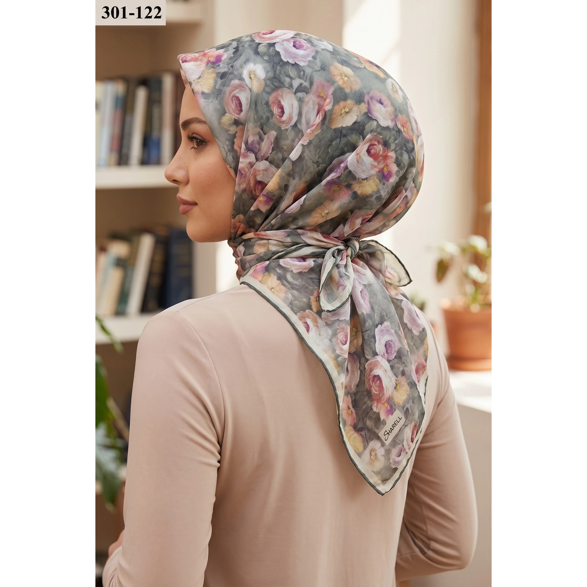 Sharell Gül Desenli Soft Pamuk Eşarp 301-122