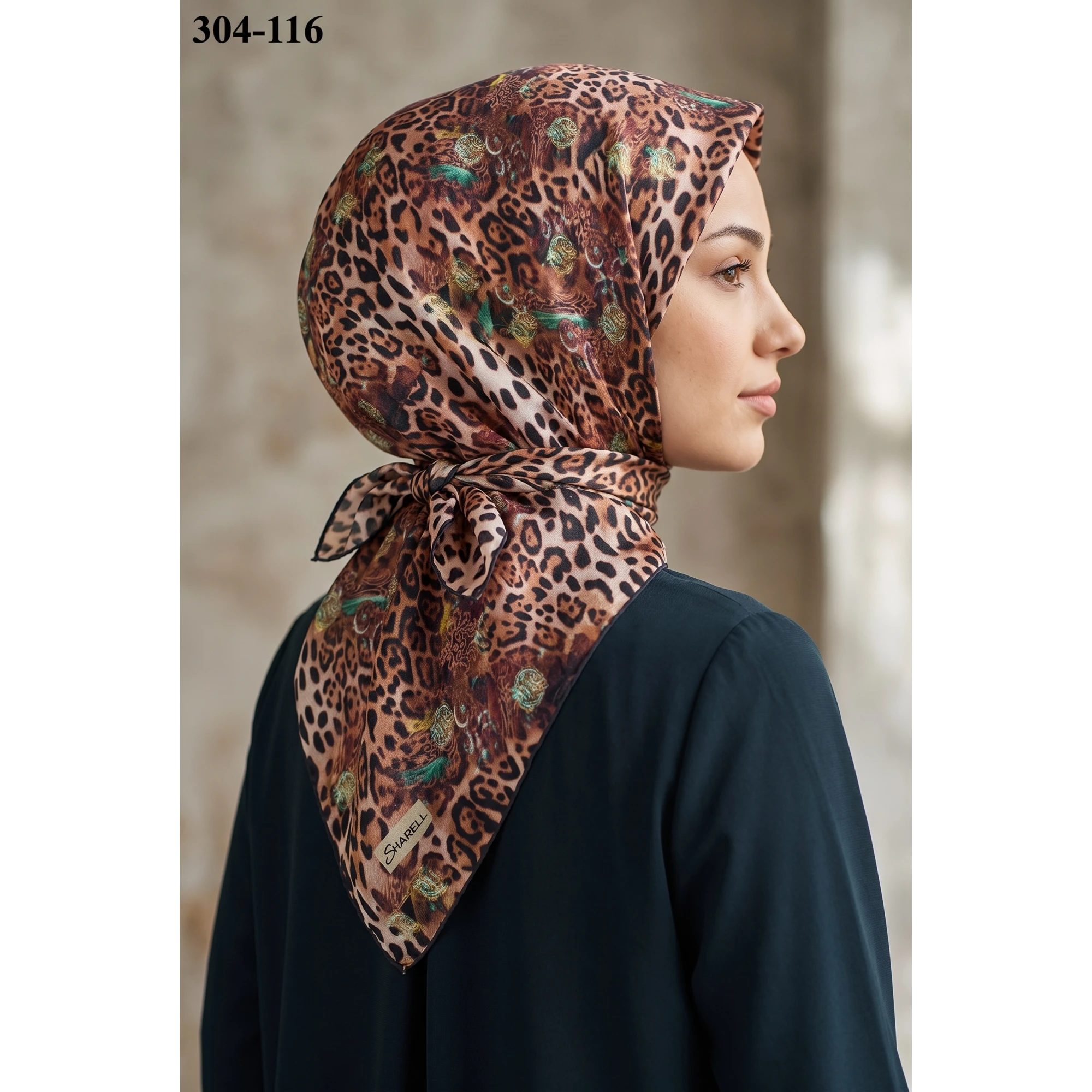 Sharell Leopar Desenli Soft Pamuk Eşarp 304-116