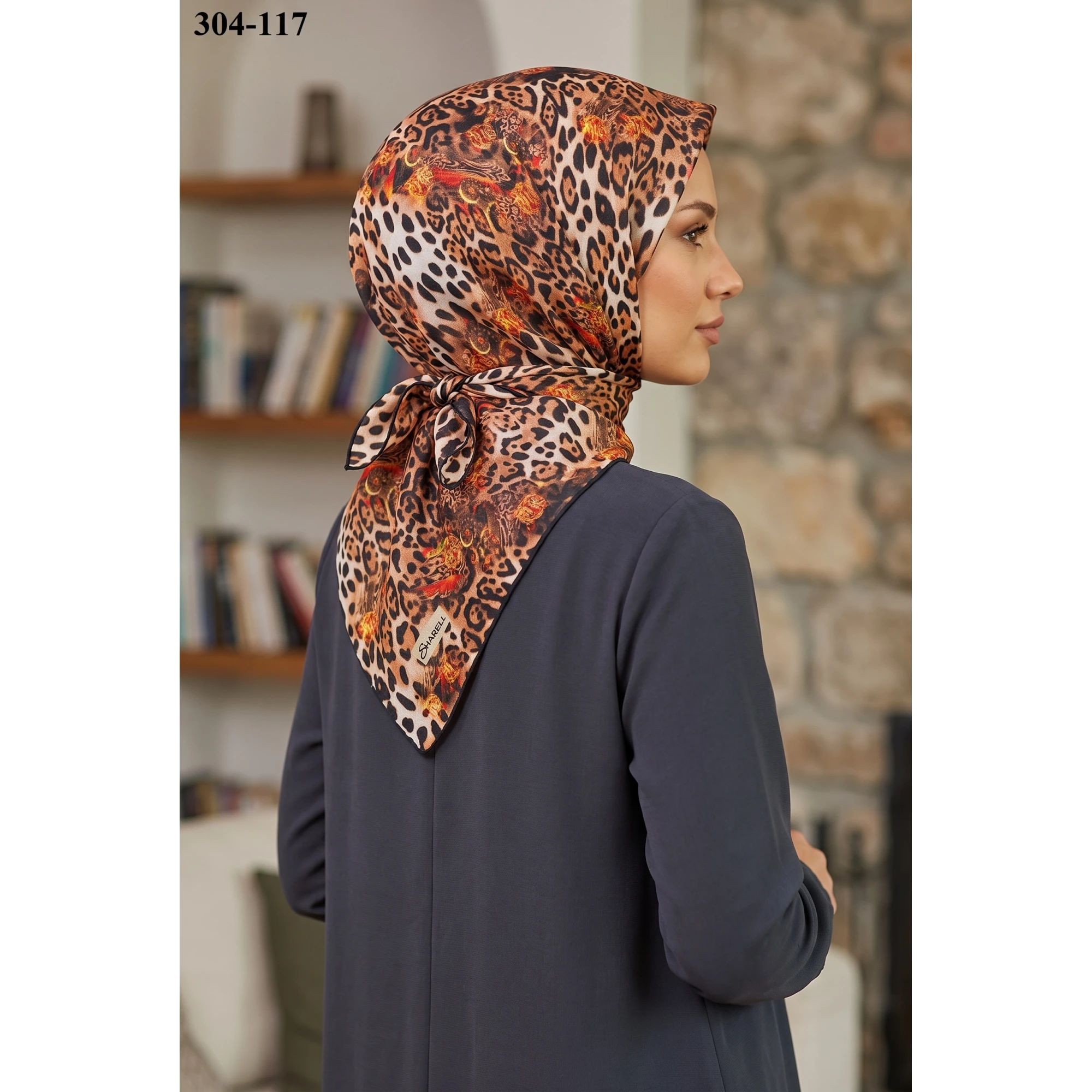 Sharell Leopar Desenli Soft Pamuk Eşarp 304-117