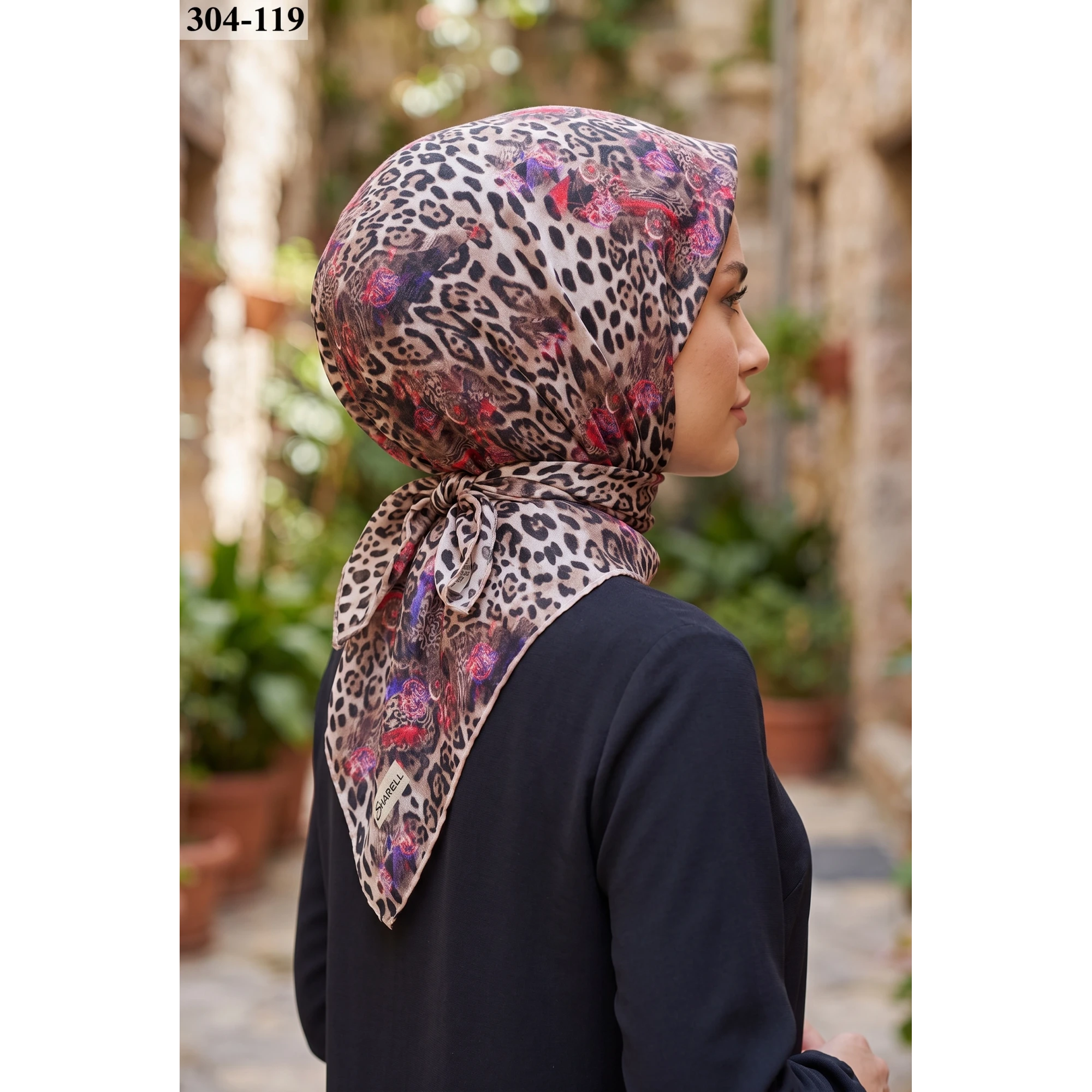 Sharell Leopar Desenli Soft Pamuk Eşarp 304-119
