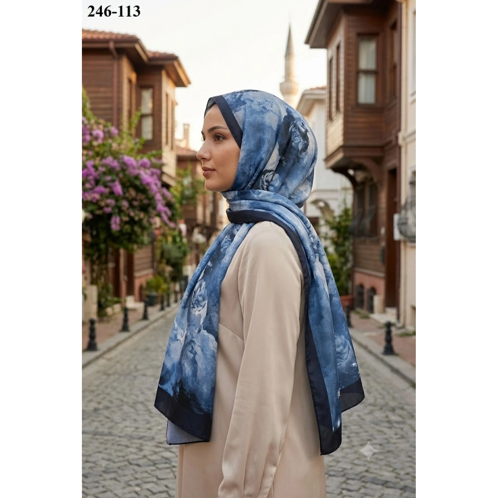 Sharell Soft Pamuk Şal (Lacivert Serisi) 246-113