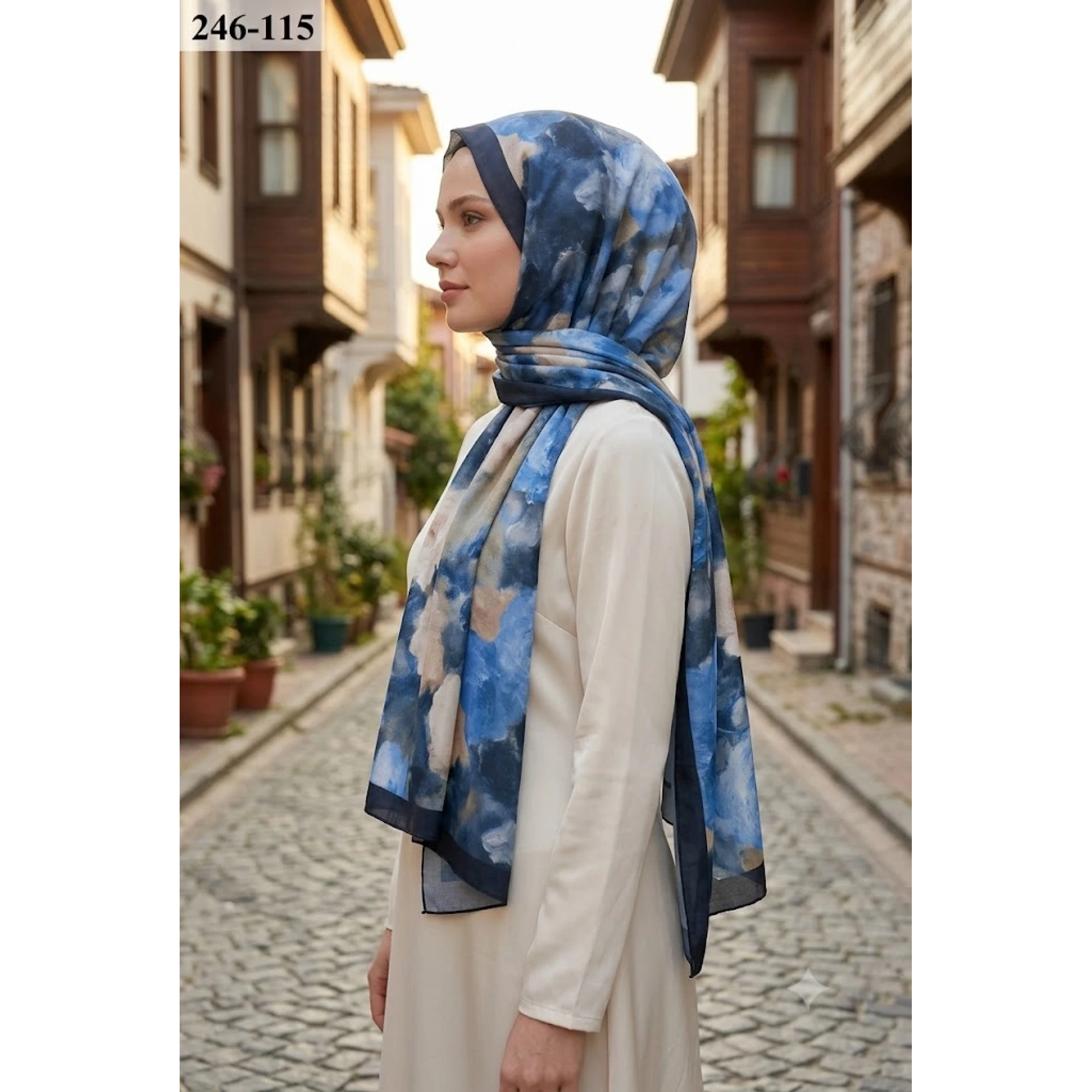 Sharell Soft Pamuk Şal (Lacivert Serisi) 246-115