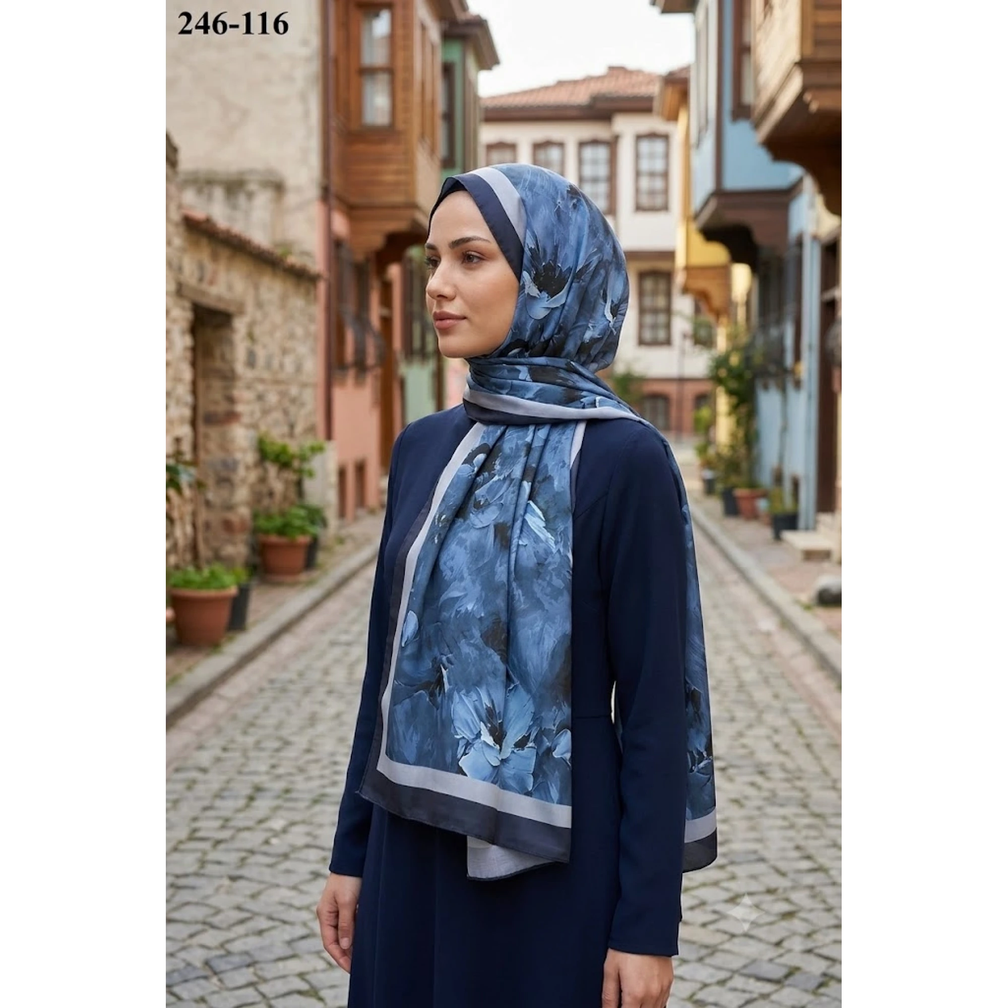 Sharell Soft Pamuk Şal (Lacivert Serisi) 246-116