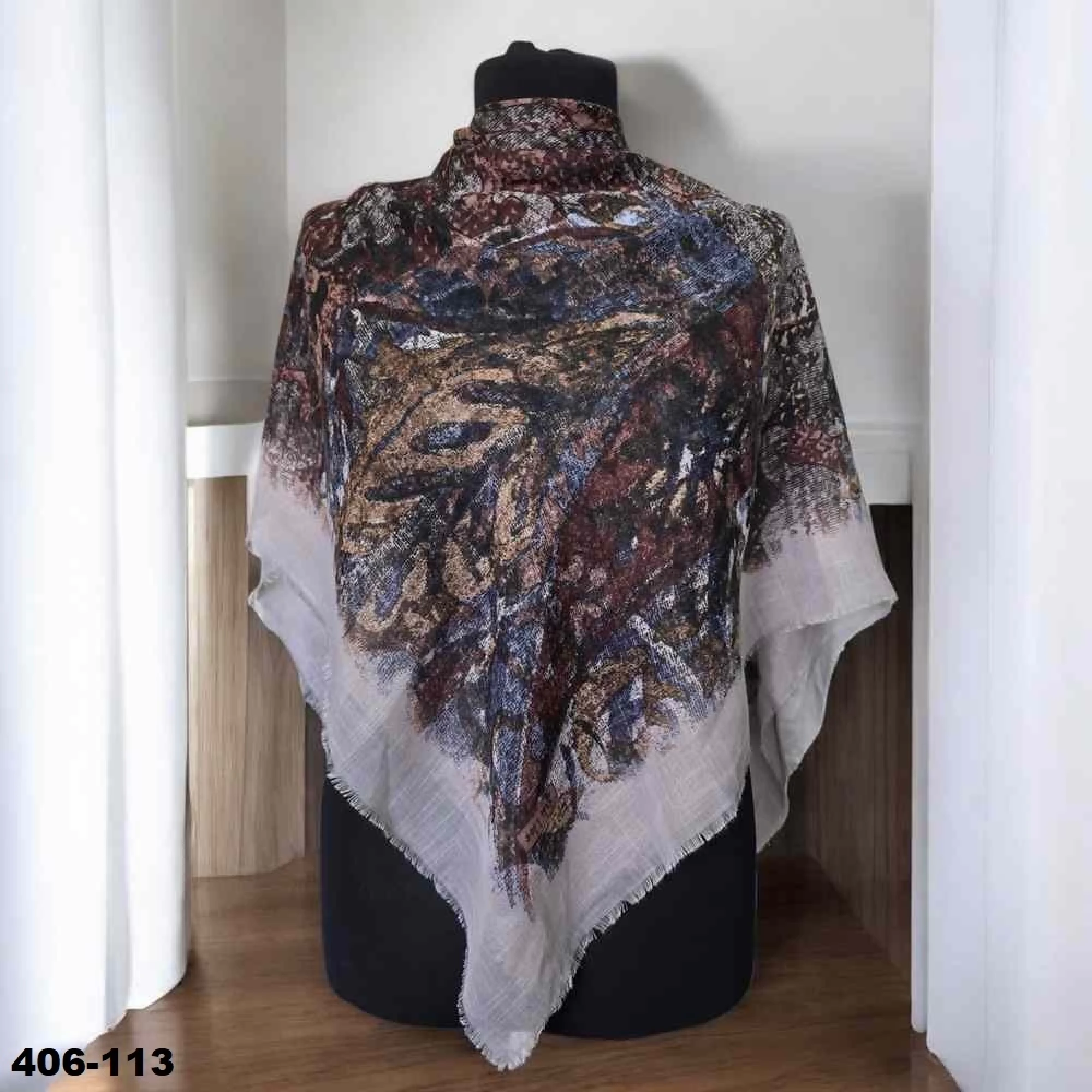 Soft İpek Desenli Flamlı Kotton Eşarp 406-113