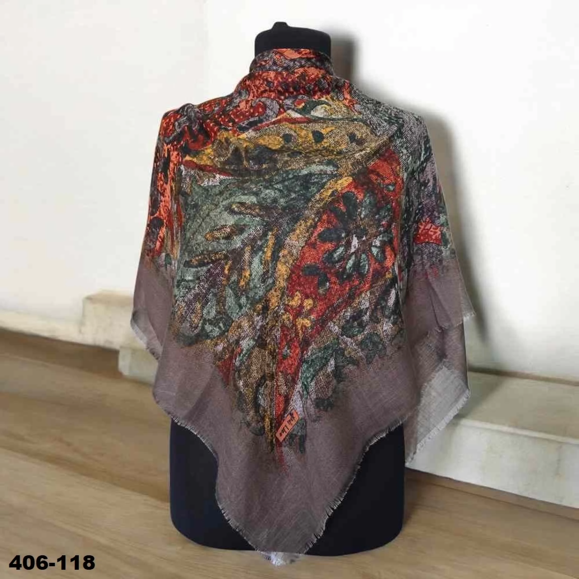 Soft İpek Desenli Flamlı Kotton Eşarp 406-118