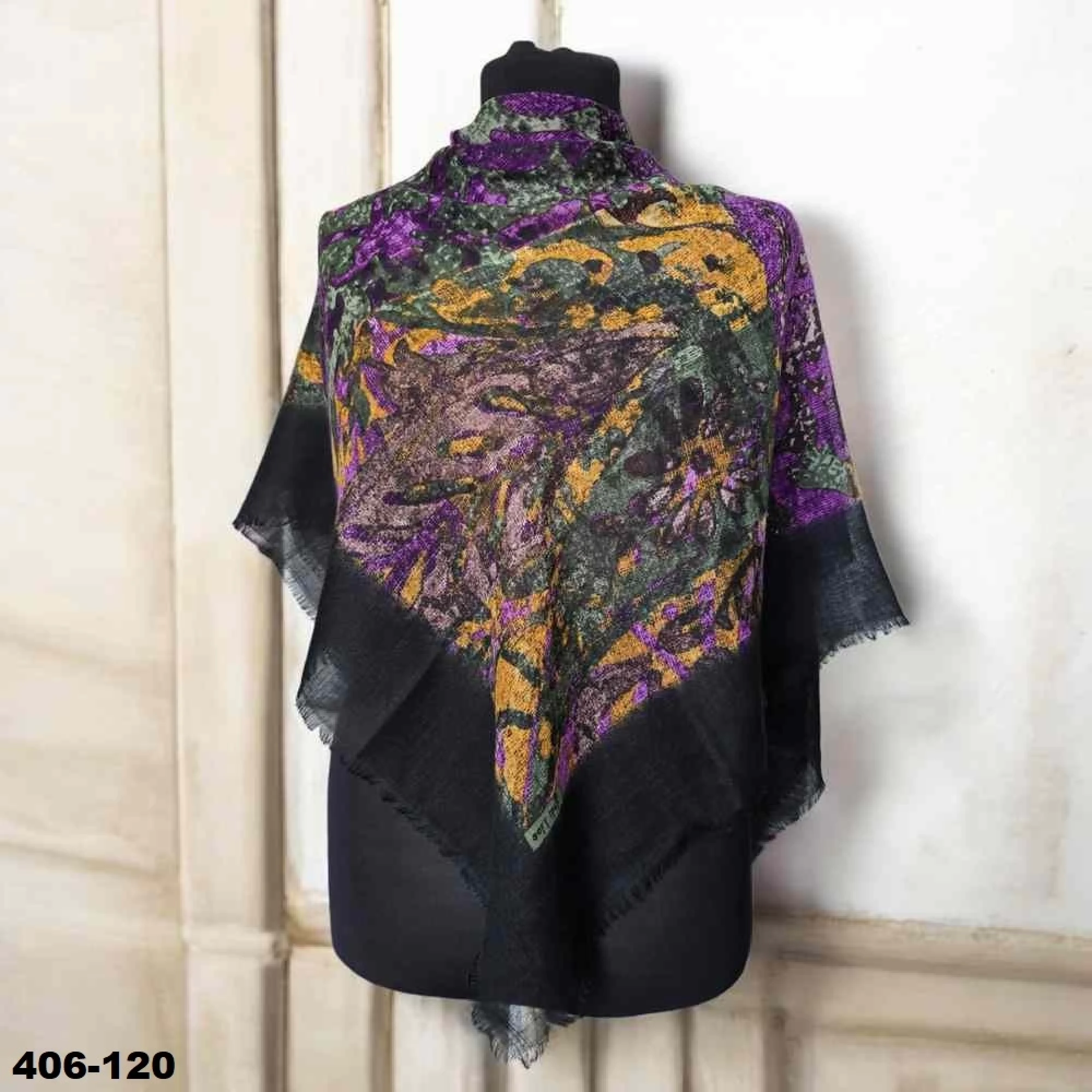 Soft İpek Desenli Flamlı Kotton Eşarp 406-120