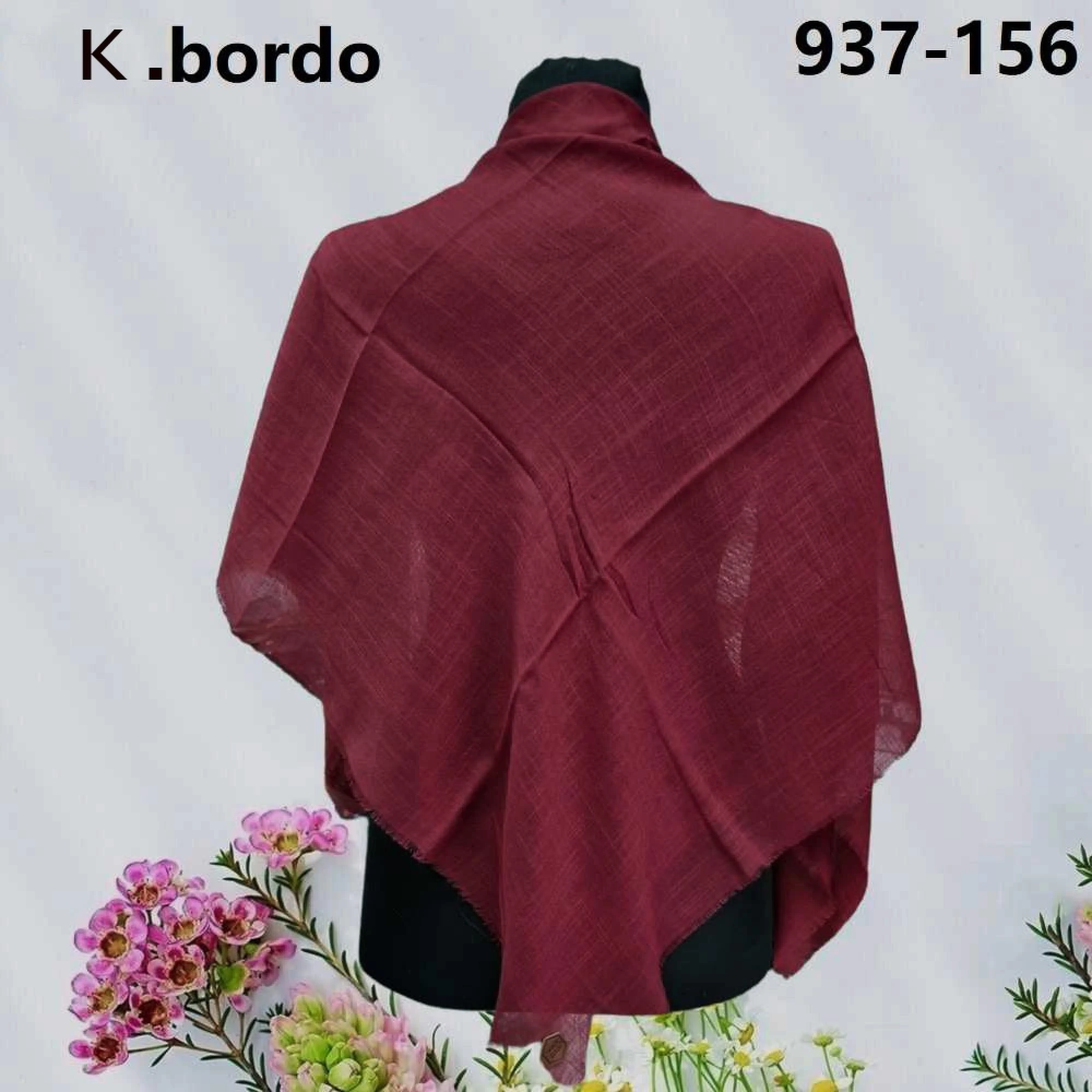 Soft İpek Düz Renk Flamlı Pamuk Eşarp (K. Bordo) 937-156