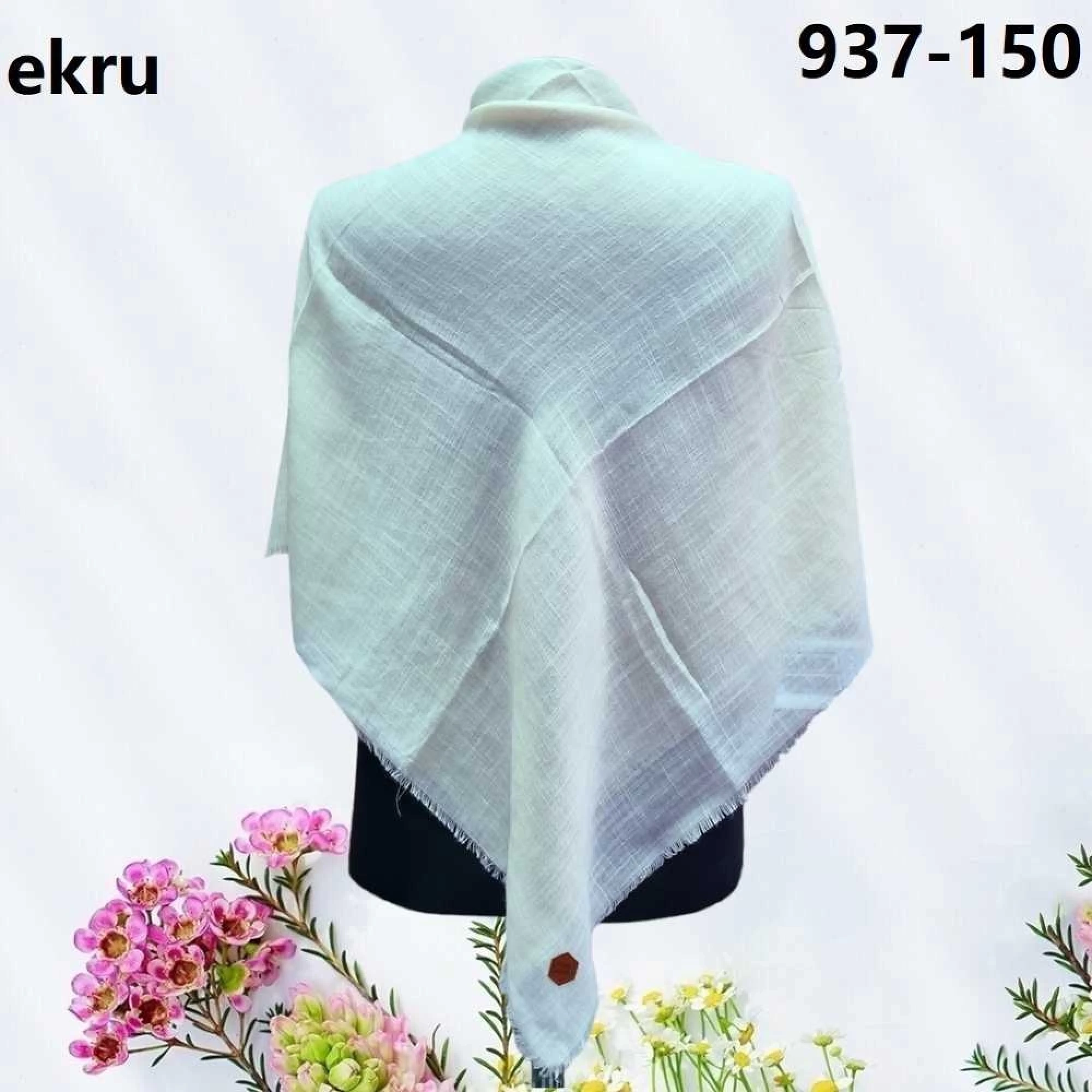 Soft İpek Düz Renk Flamlı Pamuk Eşarp (Ekru) 937-150