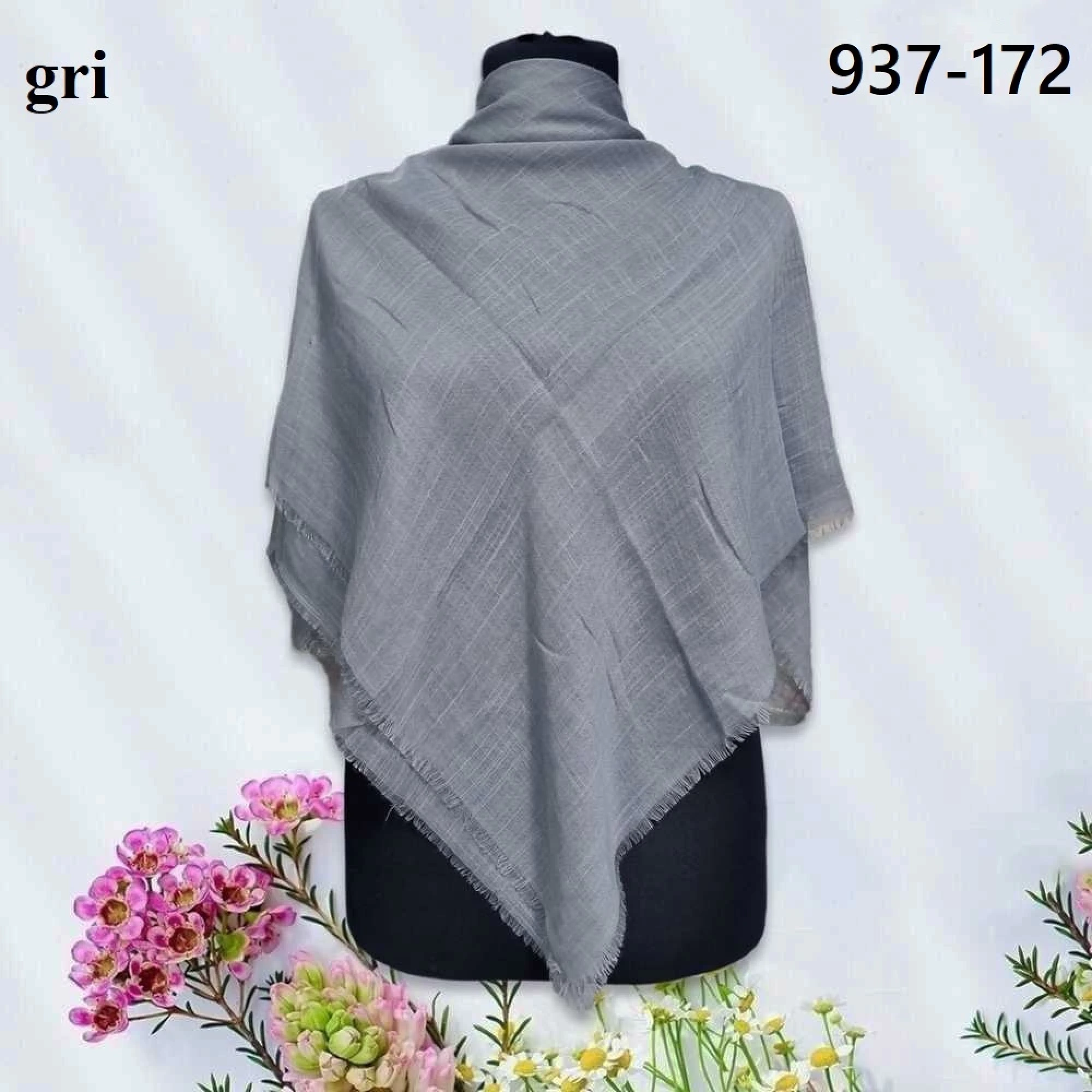 Soft İpek Düz Renk Flamlı Pamuk Eşarp (gri) 937-172