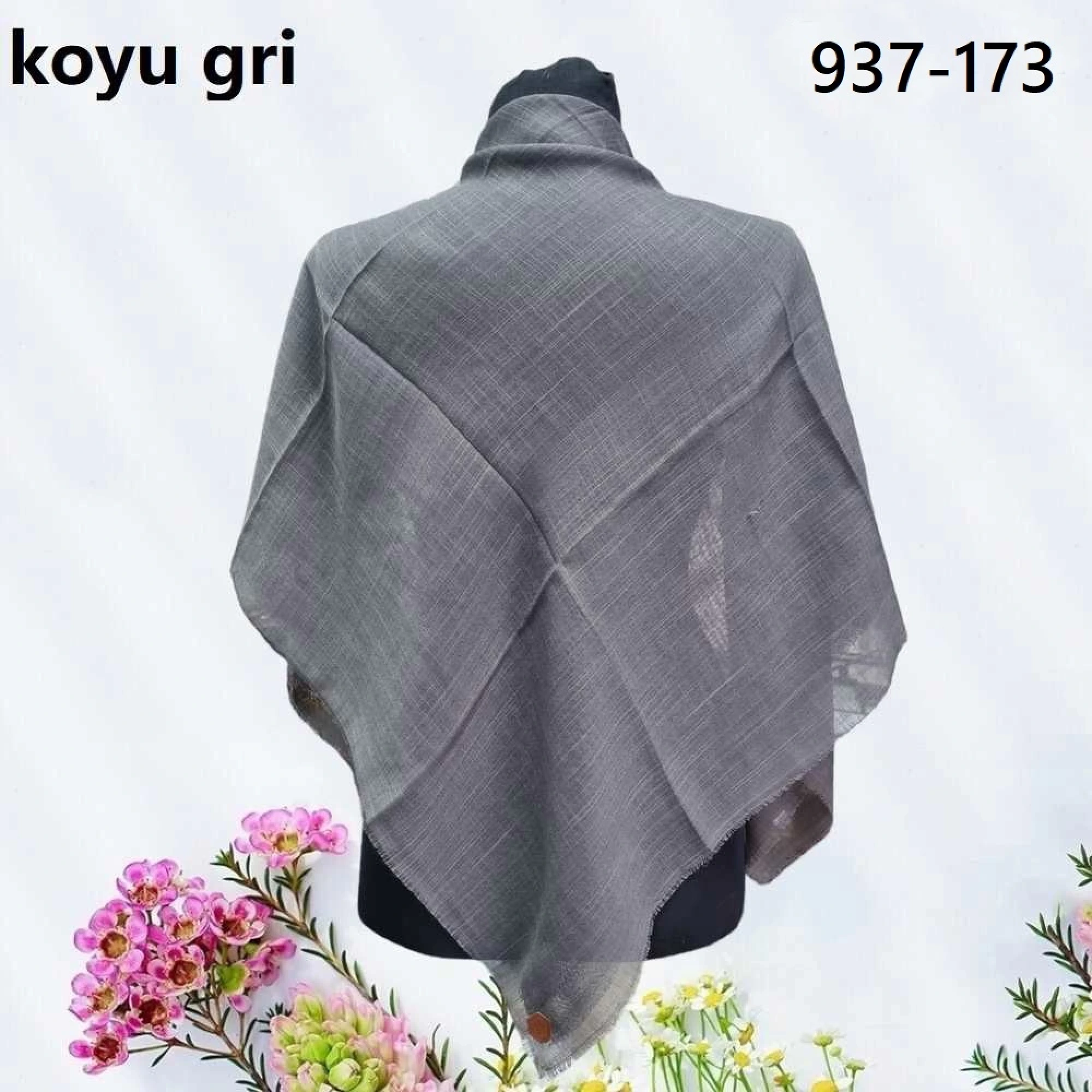 Soft İpek Düz Renk Flamlı Pamuk Eşarp (koyu gri) 937-173