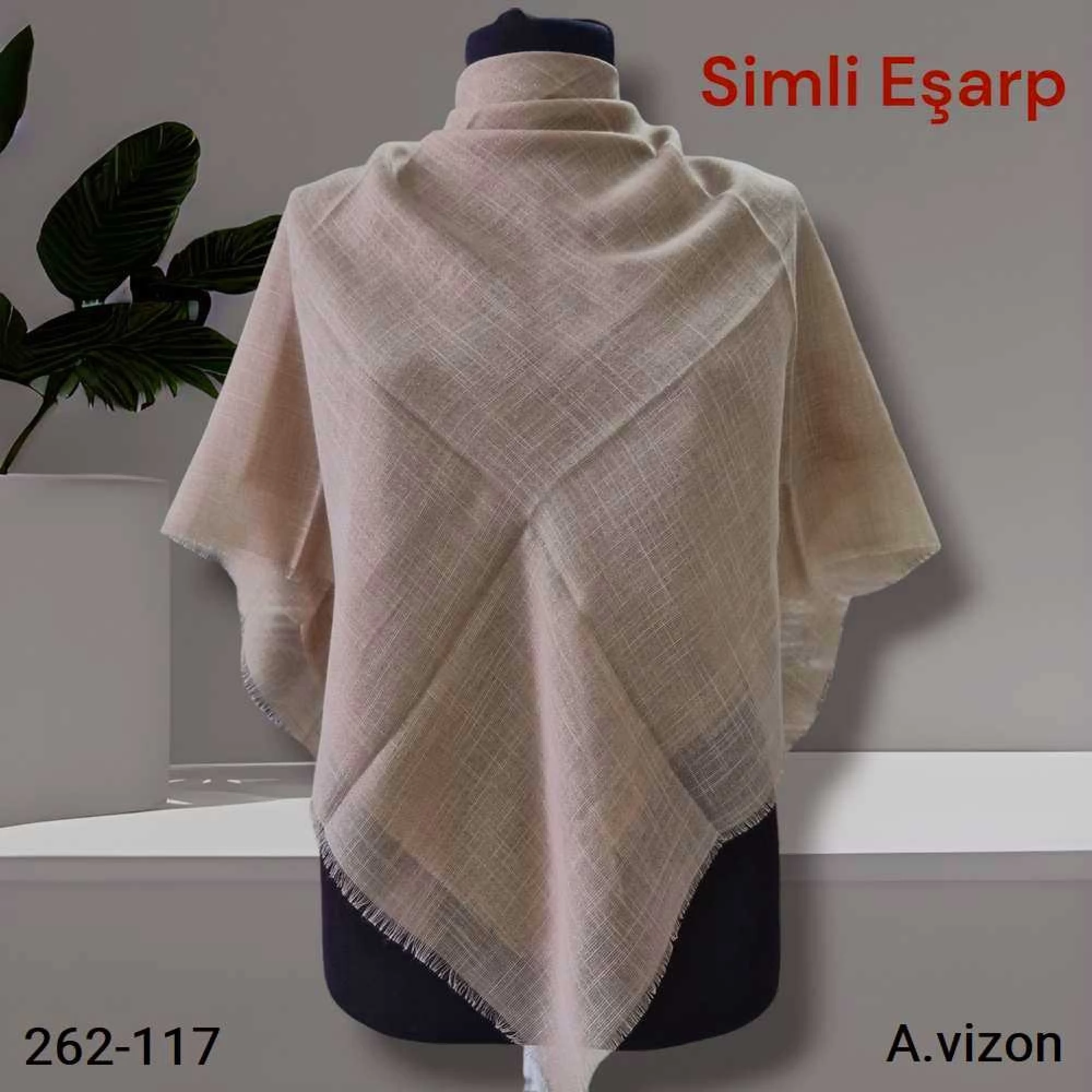 Soft İpek Düz Renk Simli Flamlı Eşarp Açık Vizon  262-117