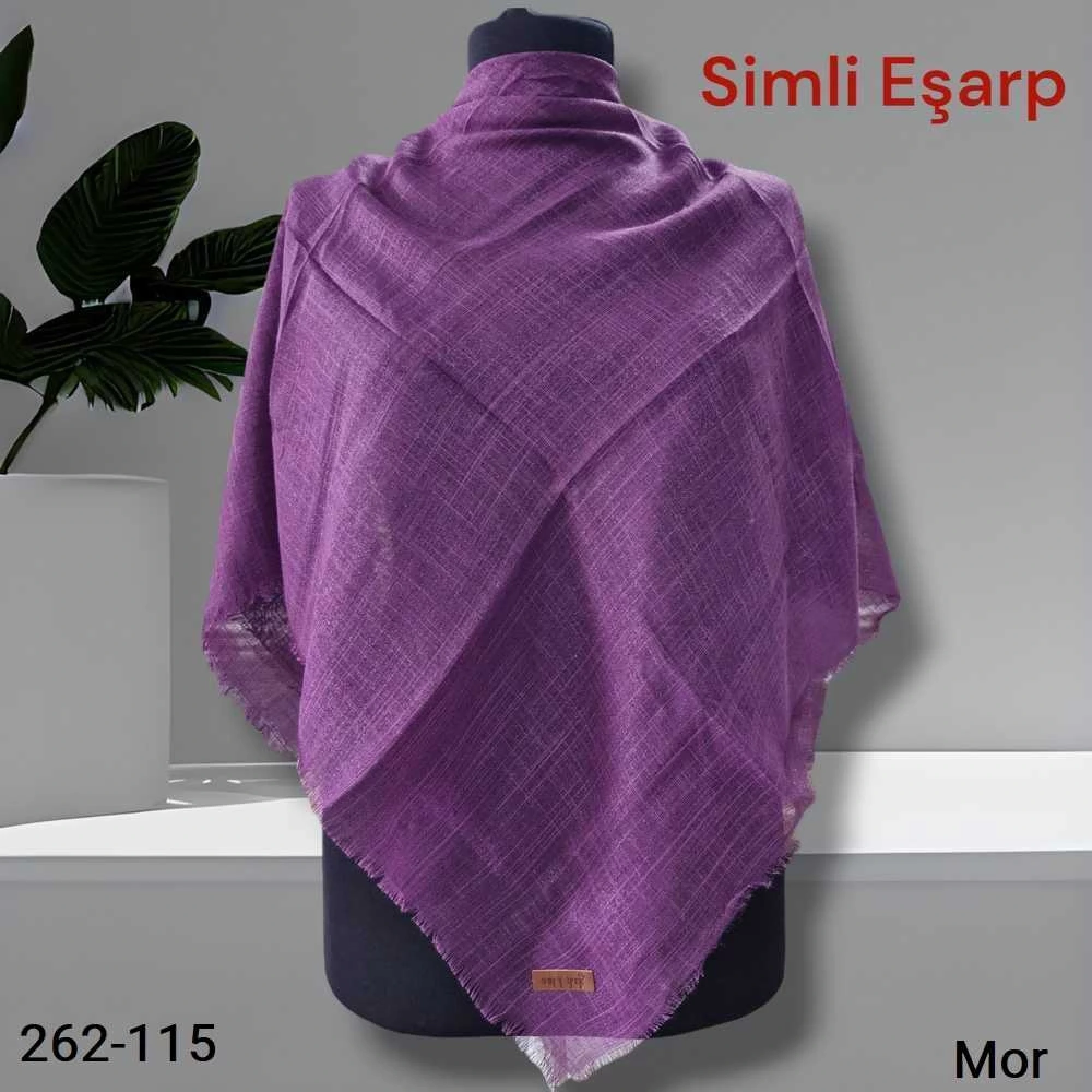 Soft İpek Düz Renk Simli Flamlı Eşarp Mor  262-115