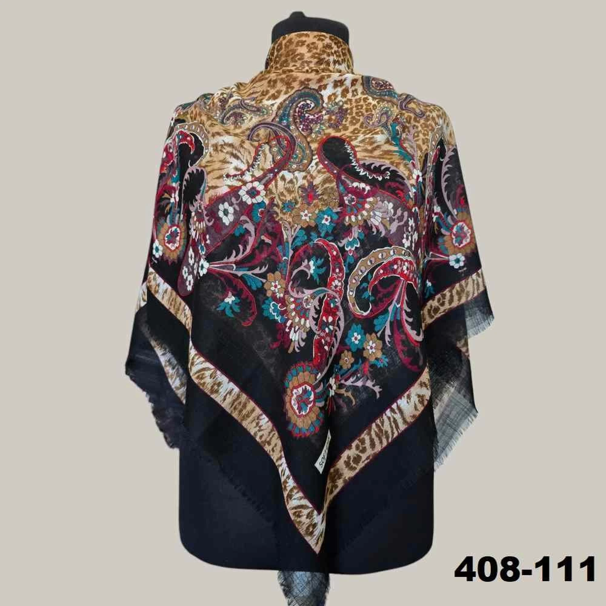 Soft İpek Etnik Desenli Flamlı Kotton Eşarp 408-111