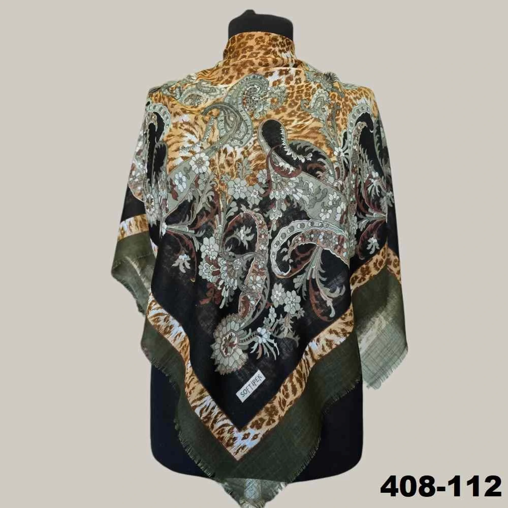 Soft İpek Etnik Desenli Flamlı Kotton Eşarp 408-112