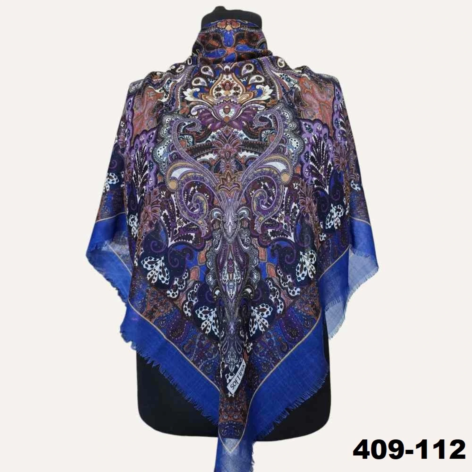 Soft İpek Etnik Desenli Flamlı Kotton Eşarp 409-112