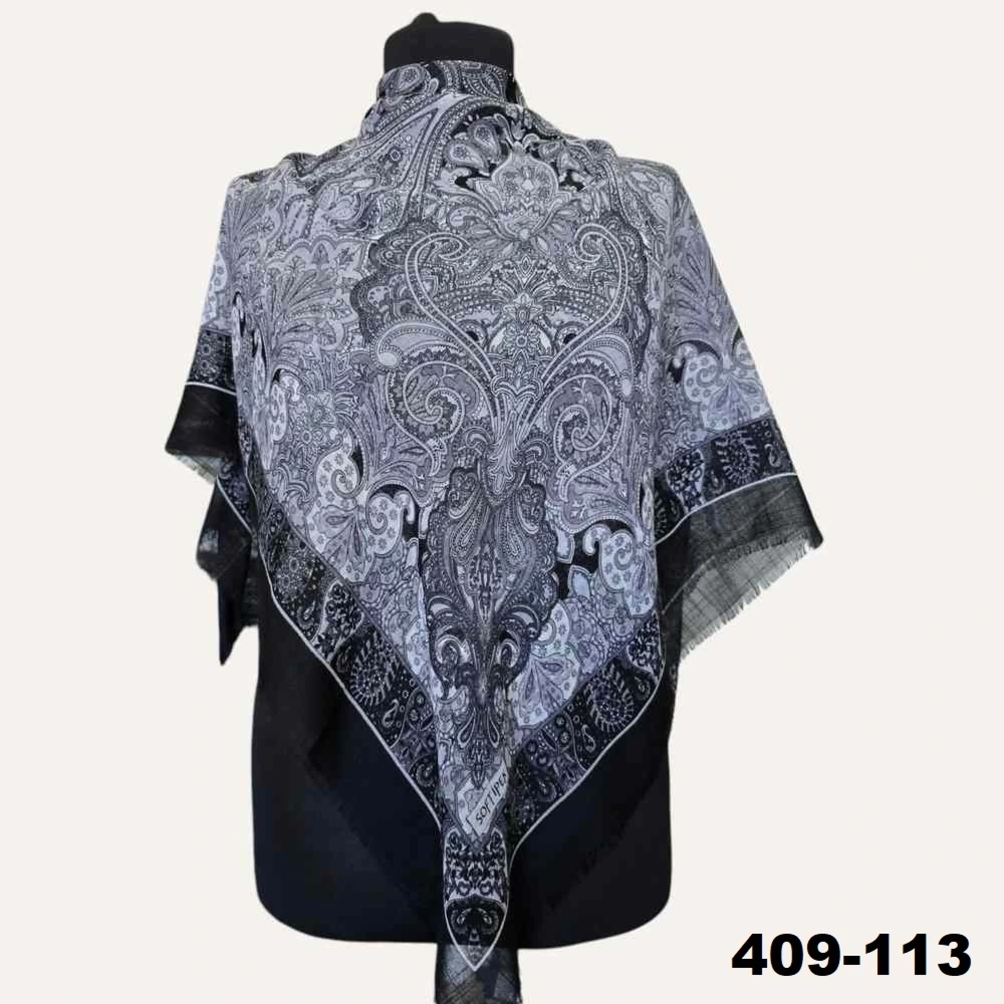 Soft İpek Etnik Desenli Flamlı Kotton Eşarp 409-113
