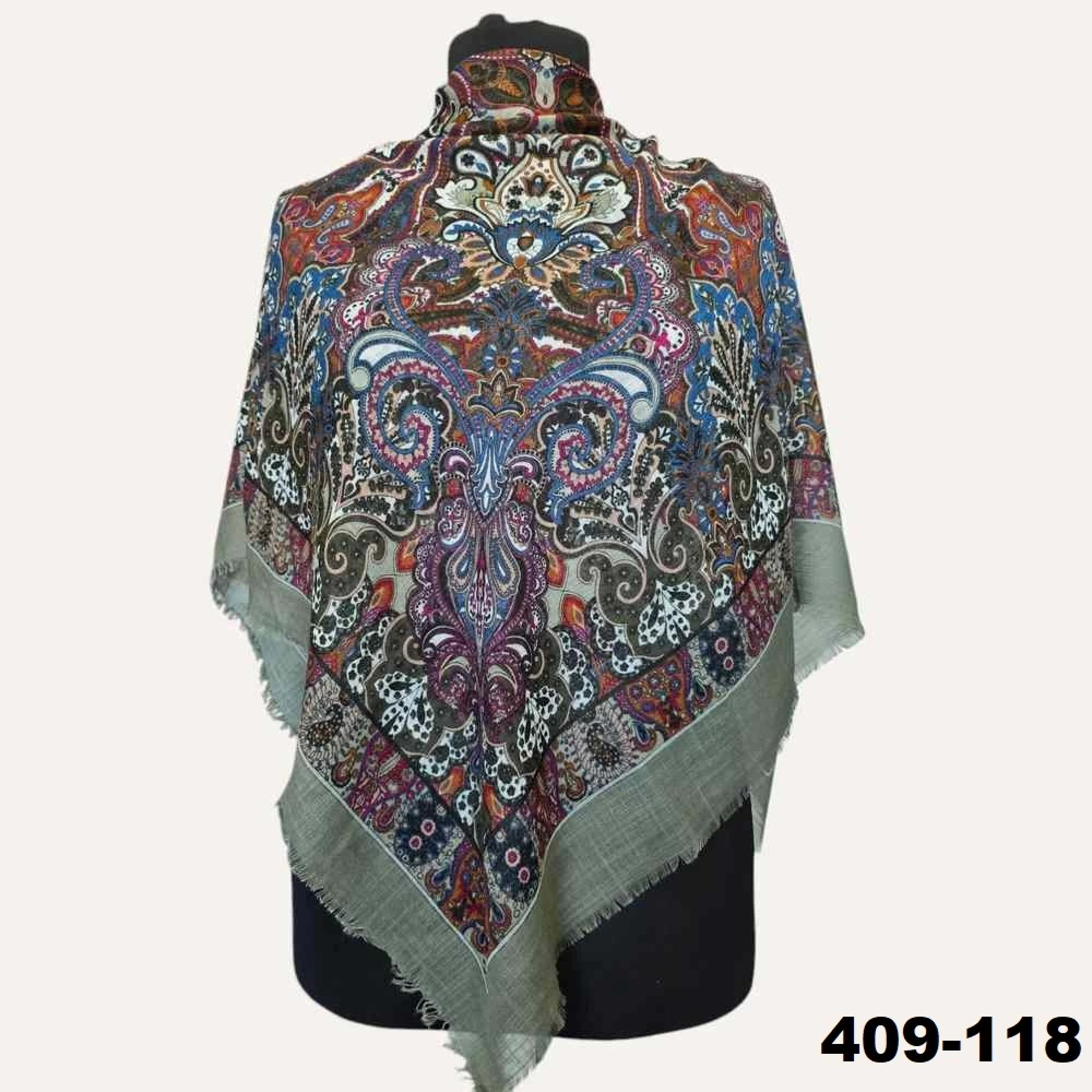 Soft İpek Etnik Desenli Flamlı Kotton Eşarp 409-118