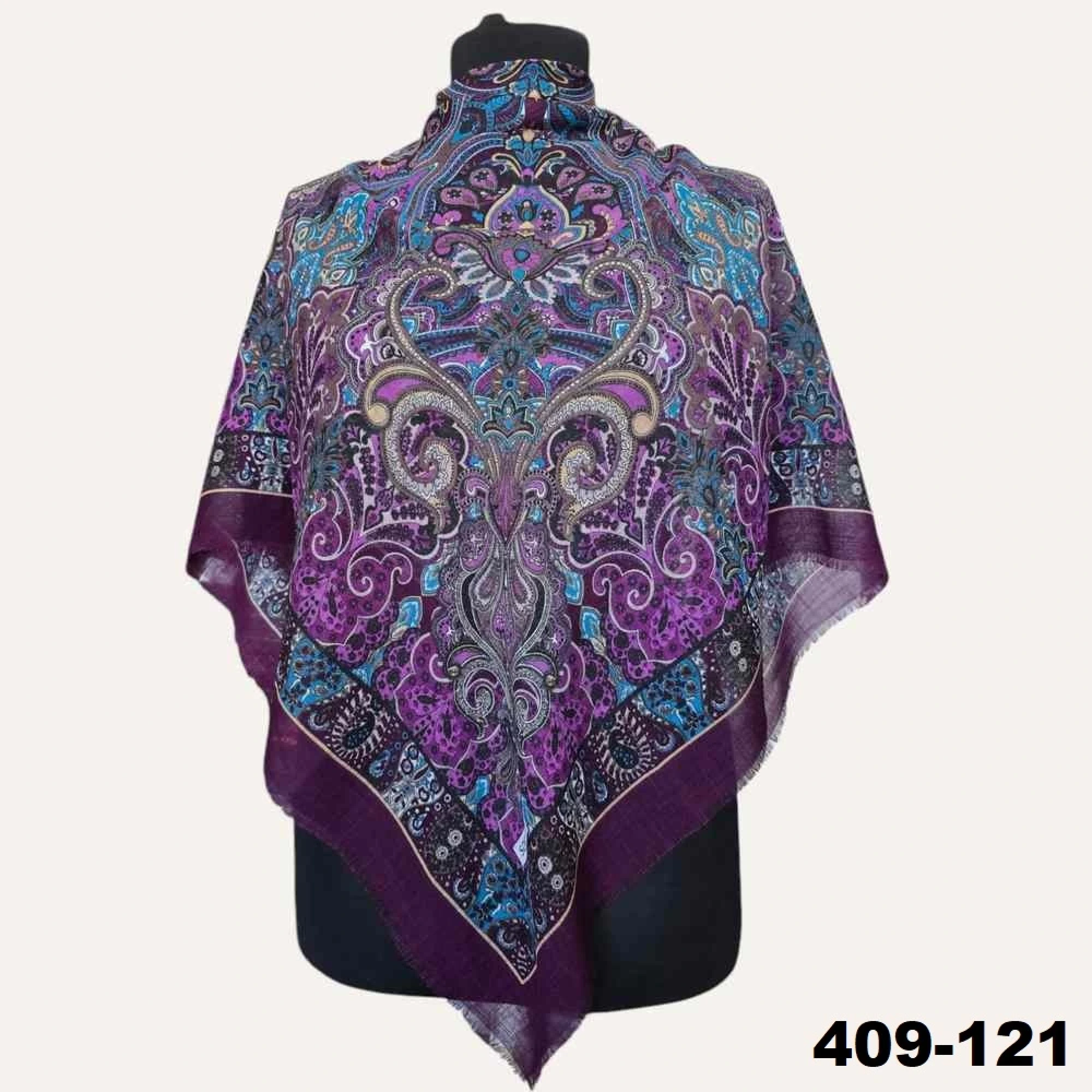 Soft İpek Etnik Desenli Flamlı Kotton Eşarp 409-121