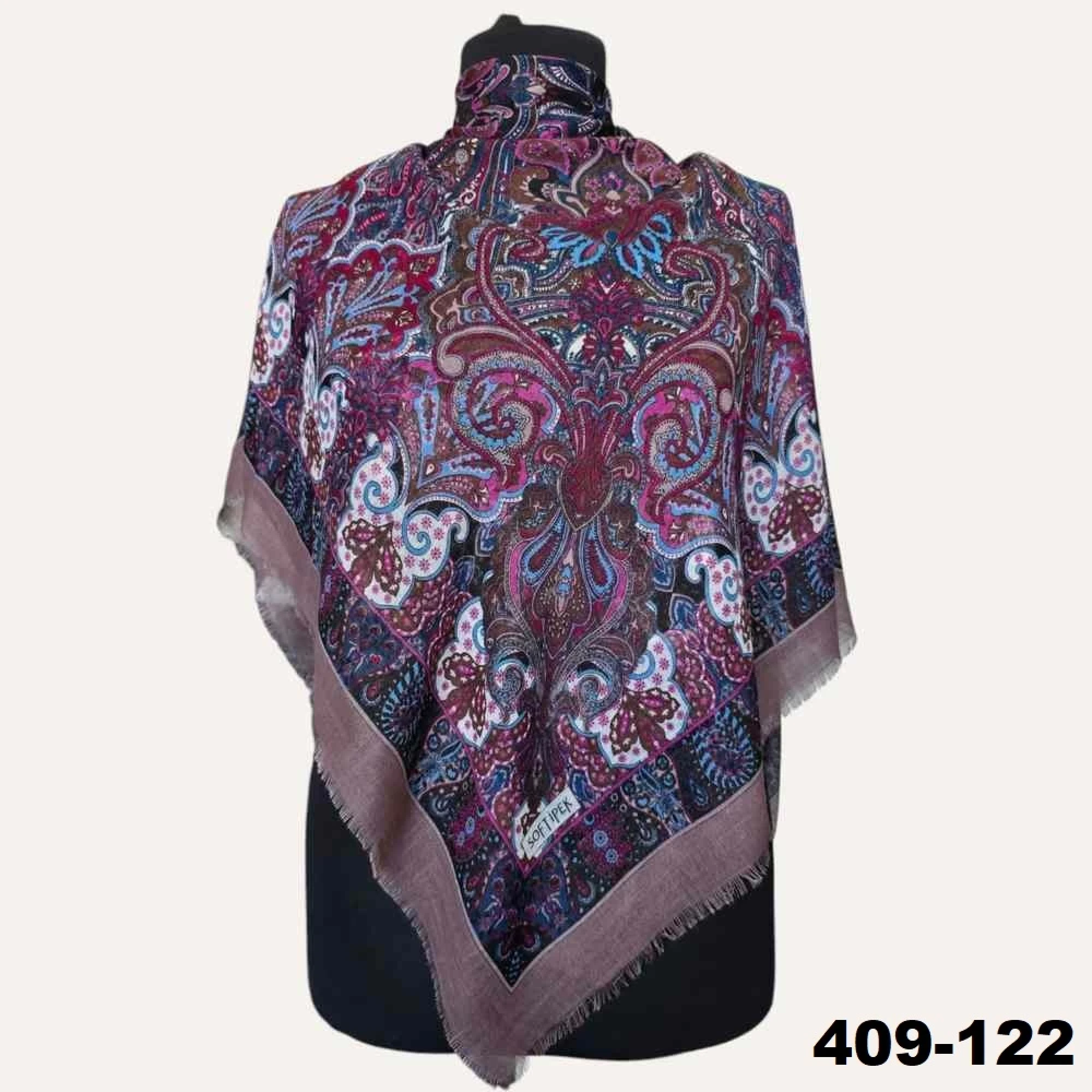 Soft İpek Etnik Desenli Flamlı Kotton Eşarp 409-122