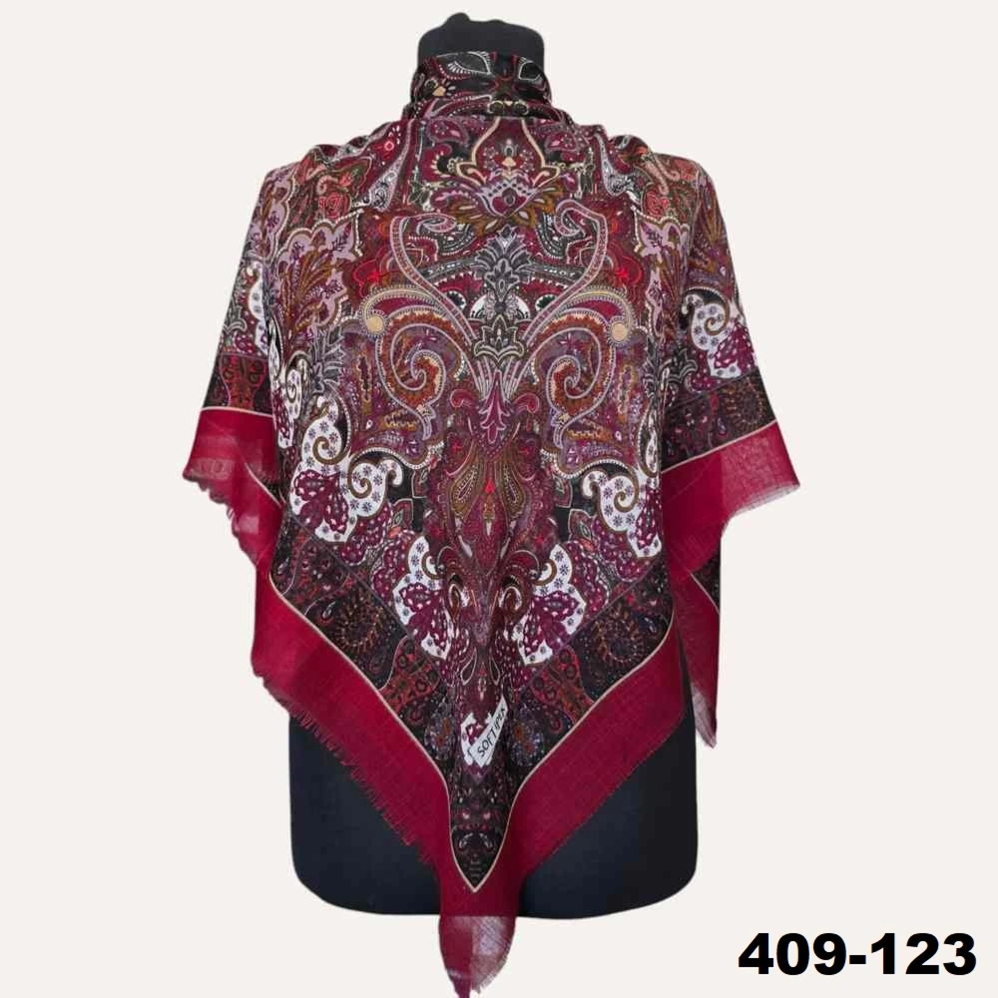 Soft İpek Etnik Desenli Flamlı Kotton Eşarp 409-123