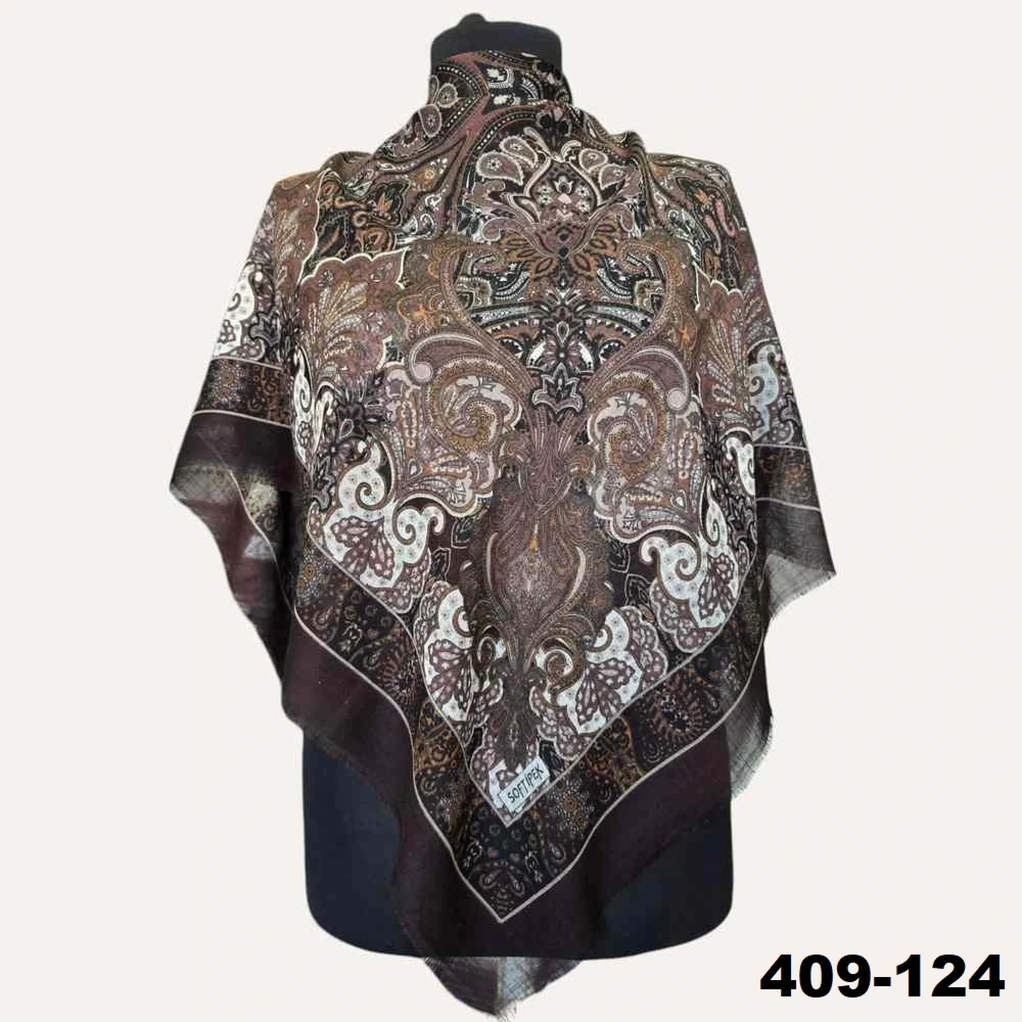 Soft İpek Etnik Desenli Flamlı Kotton Eşarp 409-124