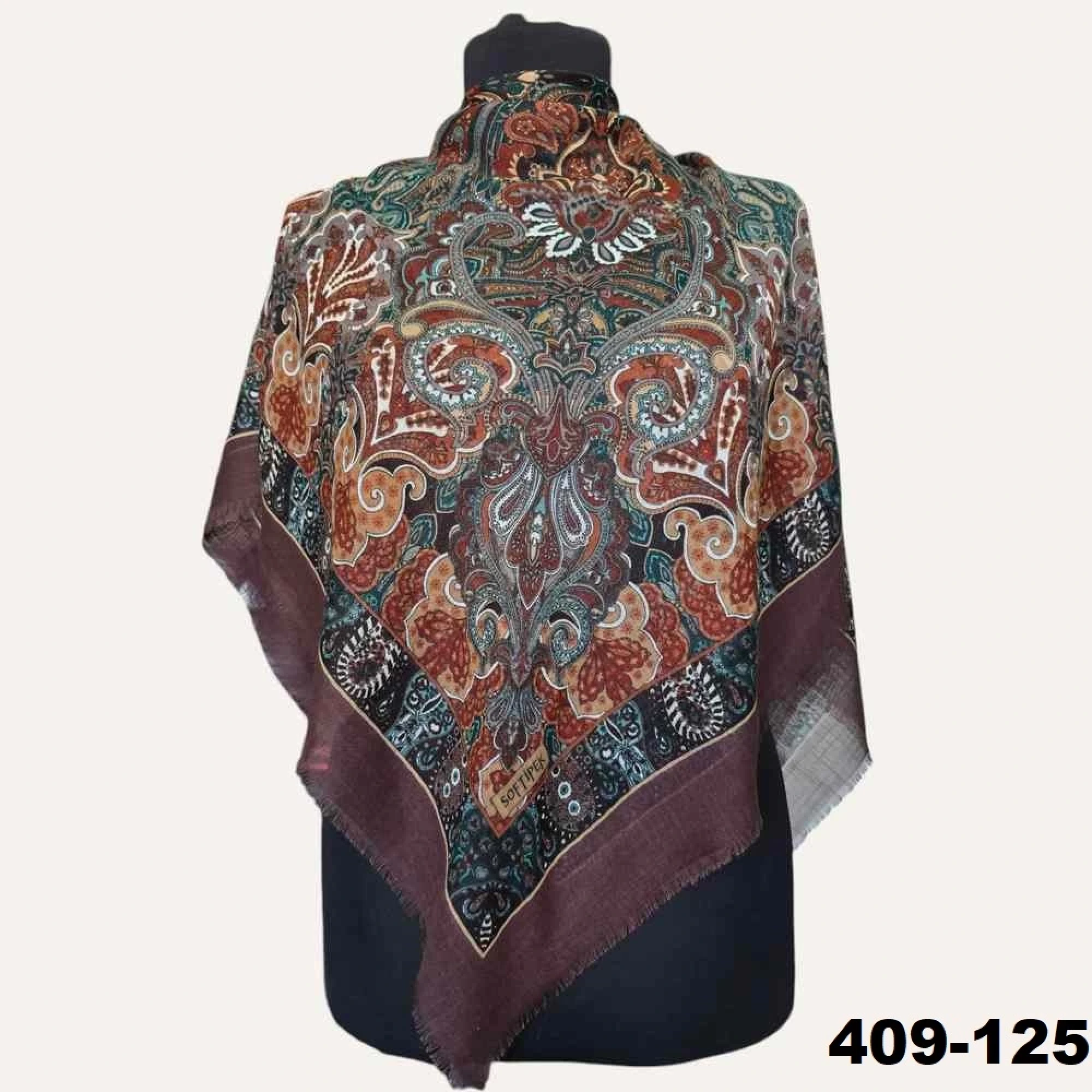Soft İpek Etnik Desenli Flamlı Kotton Eşarp 409-125
