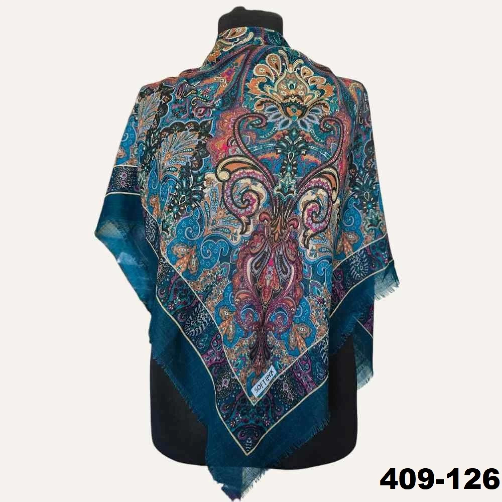 Soft İpek Etnik Desenli Flamlı Kotton Eşarp 409-126