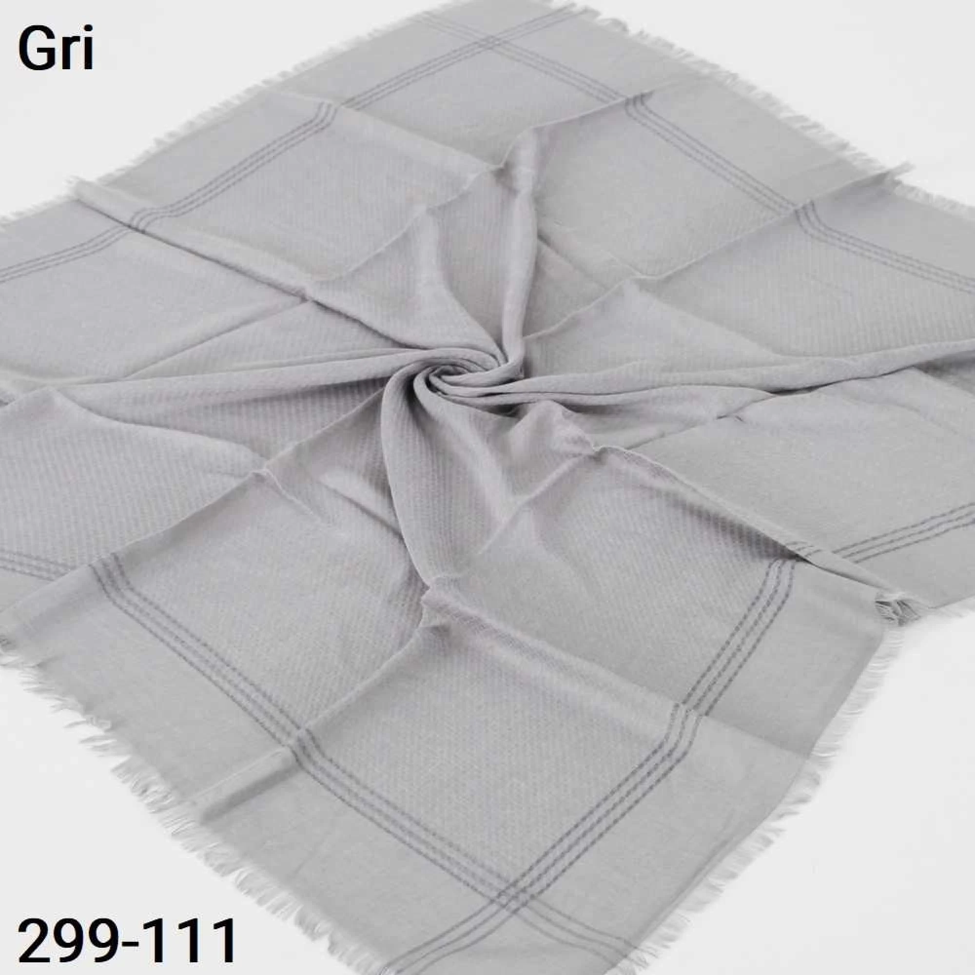 Soft İpek Sim Şeritli Balık Sırtı Pamuk Eşarp (Gri) 299-111