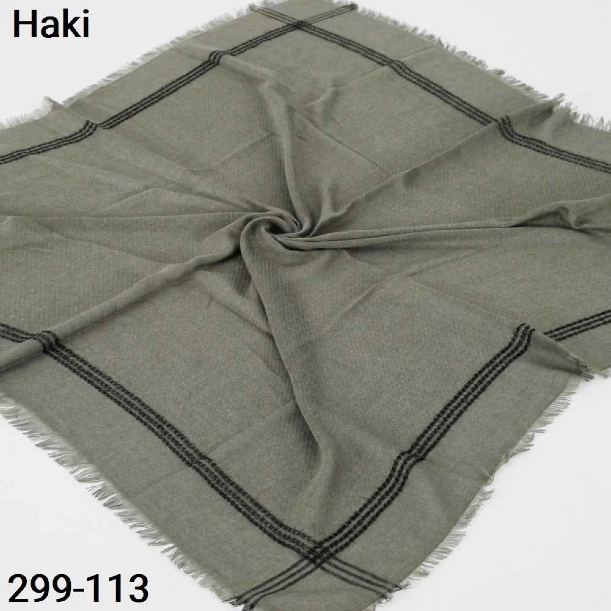 Soft İpek Sim Şeritli Balık Sırtı Pamuk Eşarp (haki) 299-113