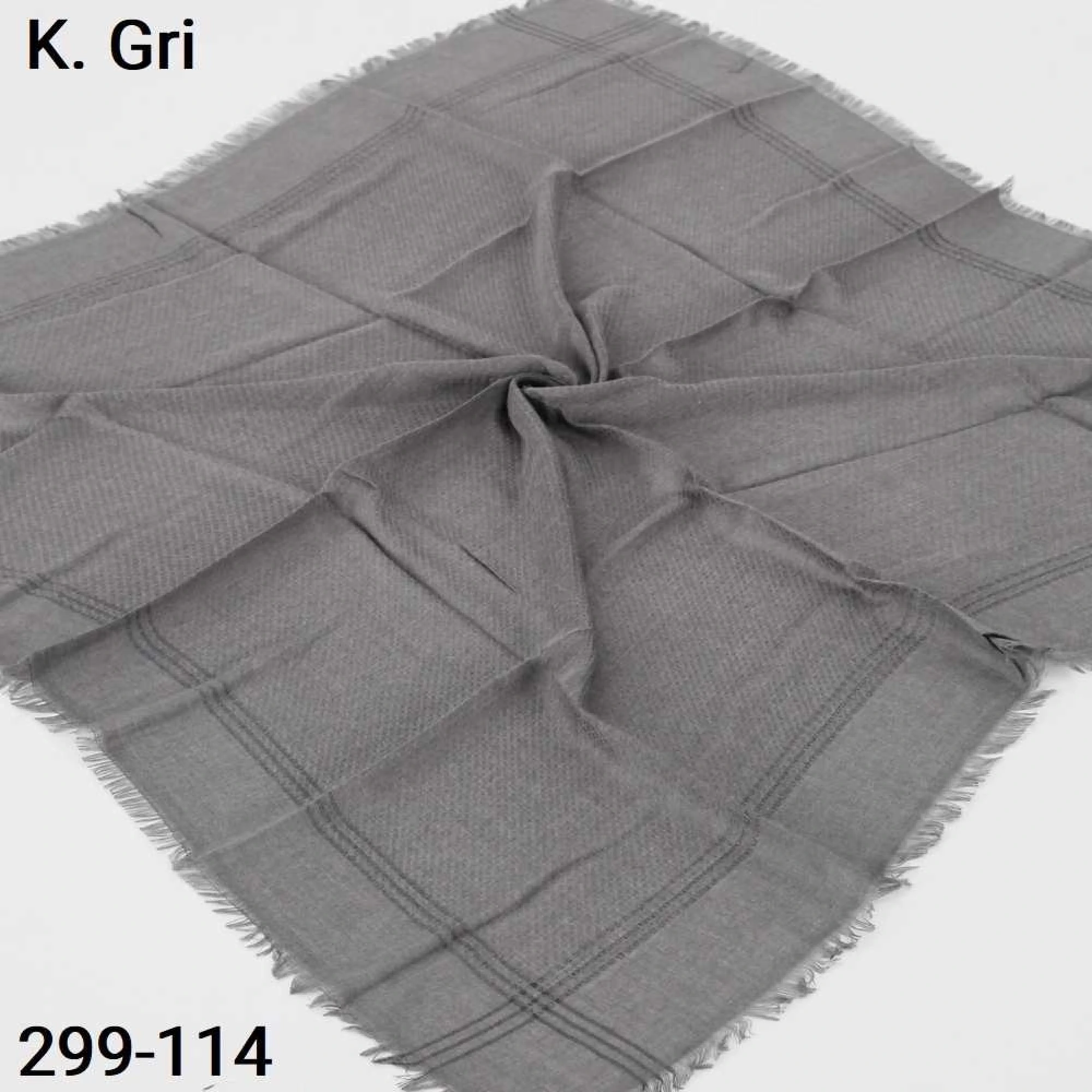 Soft İpek Sim Şeritli Balık Sırtı Pamuk Eşarp (k.gri) 299-114