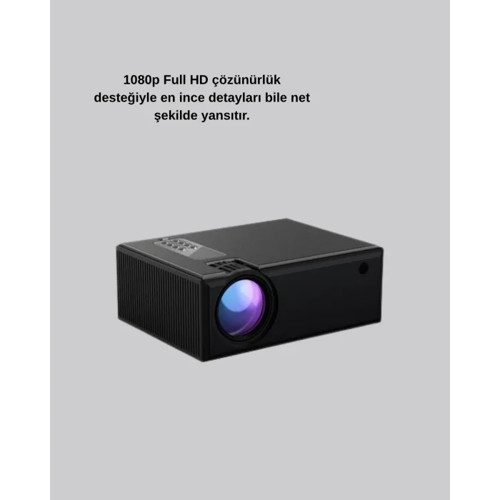 1080p Full HD Taşınabilir Projeksiyon Cihazı LED Işıklı Uzaktan Kumandalı