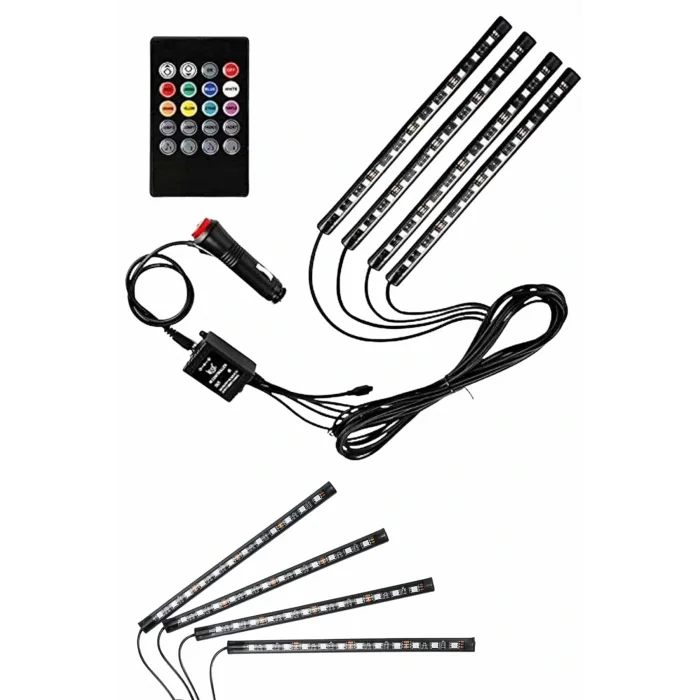 12 Ledli RGB Işıklı Araç Içi Ayak Altı Led Oto Ampul Kumandalı 7 Renk
