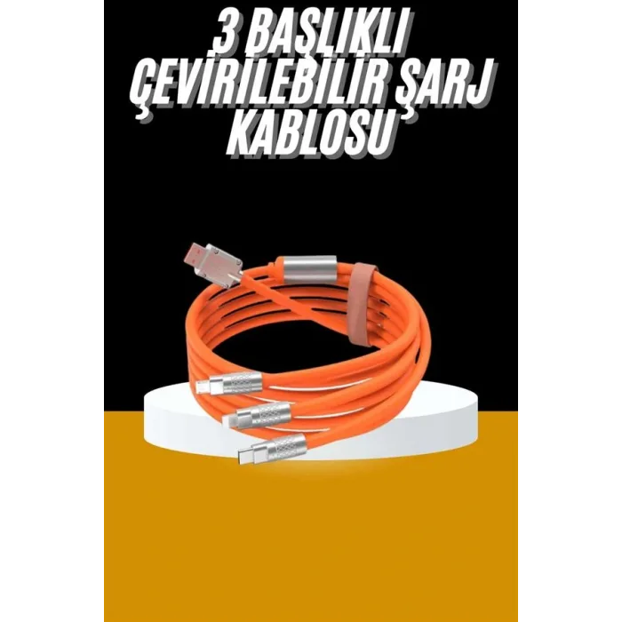 120W 3 İn 1 Uyumlu Silikon Şarj Kablosu Hızlı Şarj Kablosu