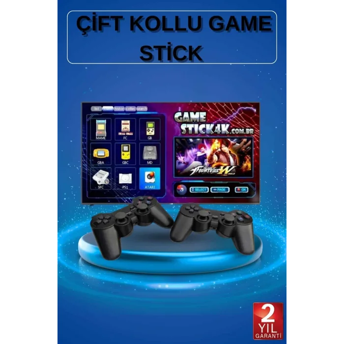 2 Kollu Kablosuz 2.4G Retro Oyunlar 4k Game Stick 3500 Oyun Atari