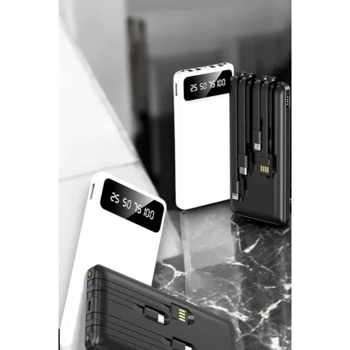 20.000 Mah Led Işıklı LCD Ekran USB Girişli Type-C Lightning Powerbank