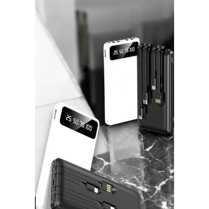 20.000 Mah Led Işıklı LCD Ekran USB Girişli Type-C Lightning Powerbank