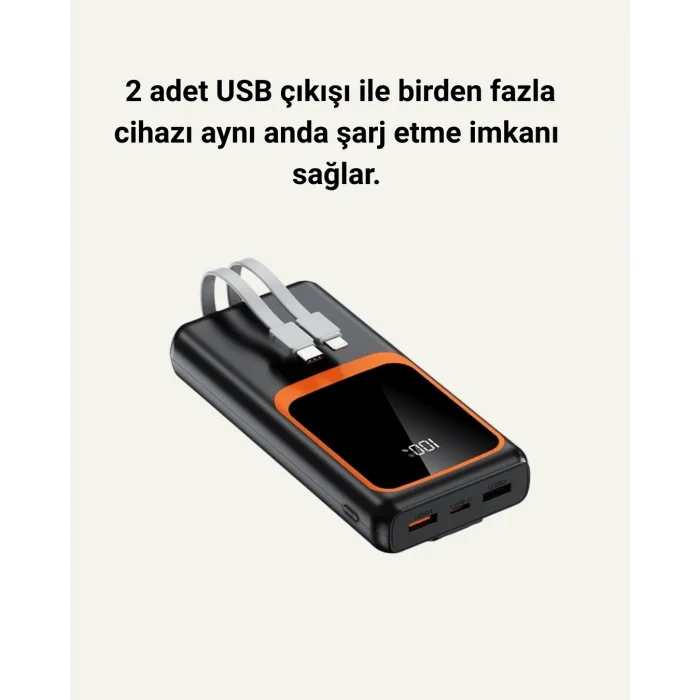 20000 mAh Taşınabilir Powerbank | Çok Kablolu, Hızlı Şarj Destekli (22.5W)