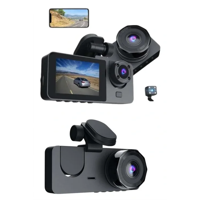 3 Kameralı 2 İnç 1080P Araç İçi Kamera Sürüş Kamerası CarPlay
