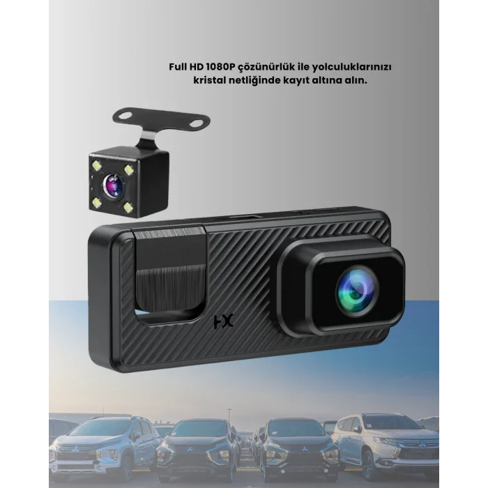 3 Kameralı Araç İçi DVR Kayıt Cihazı  Ön İç Arka Kamera Full HD