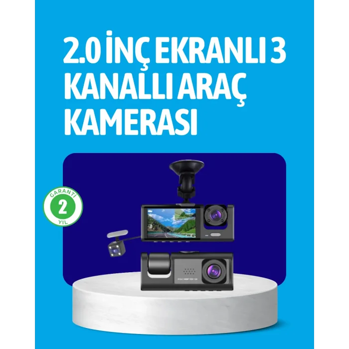 3 Kameralı Araç İçi Kayıt Cihazı  Suya ve Toza Dayanıklı Tasarım