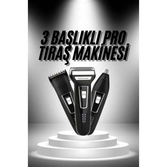 3lü Set Saç Sakal Kesme Traş Makinesi Burun Kılı Alma Tıraş Makinesi