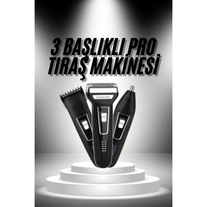 3lü Set Saç Sakal Kesme Traş Makinesi Burun Kılı Alma Tıraş Makinesi