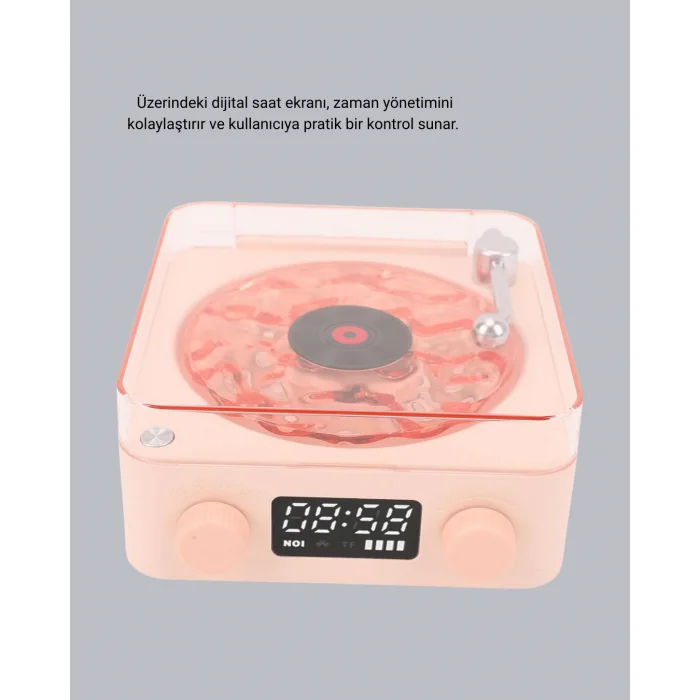 3-ü-1 Gece Işığı Bluetooth Hoparlör ve Dijital Saat Vintage Plak Çalar Tasarımlı