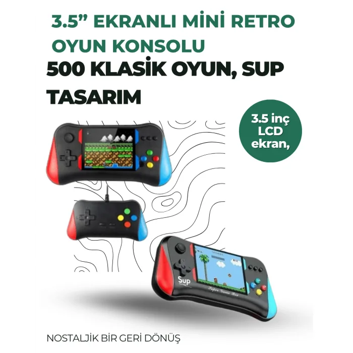 3.5 İnç Ekranlı Klasik Oyun Konsolu – 500 Dahili Oyun