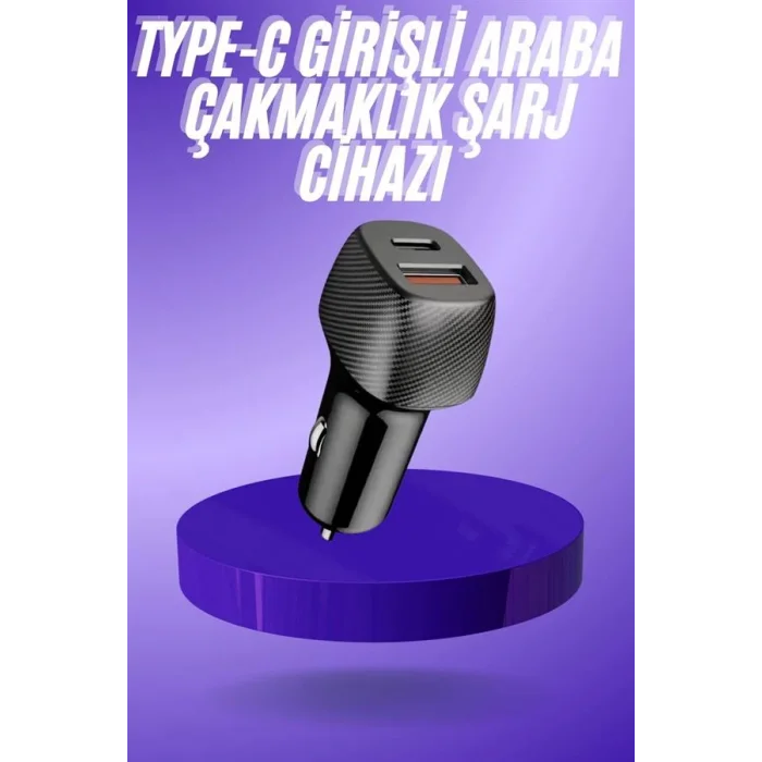 38W USB Type-C Girişli Oto Çakmaklık Araç İçi Hızlı Şarj Çakmaklık Şarj Aleti