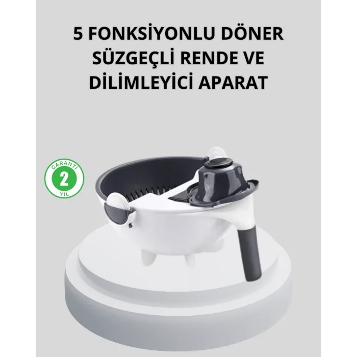 5 Fonksiyonlu Döner Rende Süzgeçli Çok Amaçlı Sebze Doğrayıcı Kaymaz Tabanlı