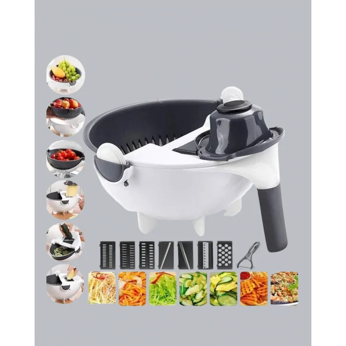 5 Fonksiyonlu Döner Rende Süzgeçli Çok Amaçlı Sebze Doğrayıcı Kaymaz Tabanlı