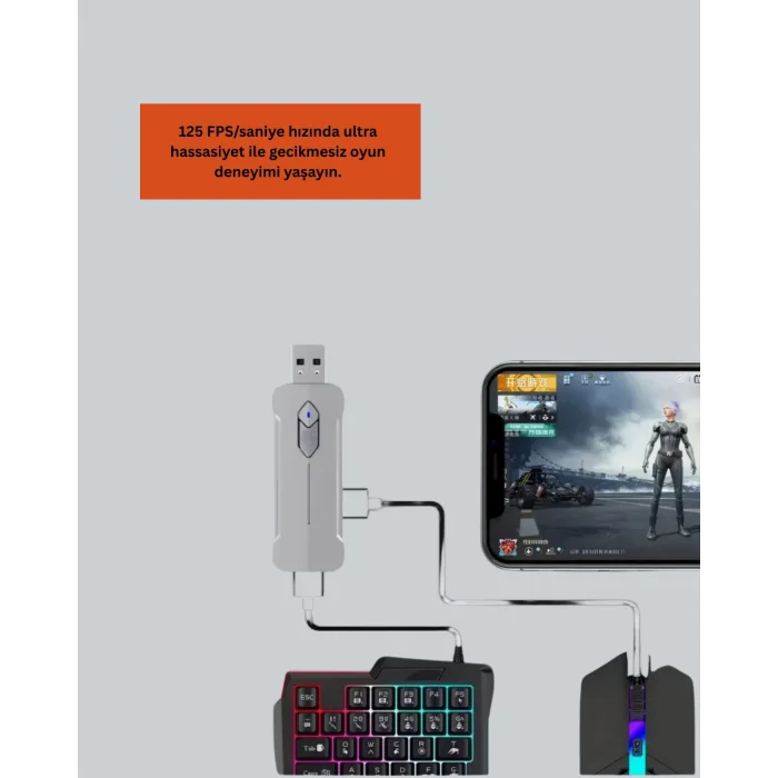 5’i 1 Arada Mobil Oyun Seti Klavye Mouse Dönüştürücü iOS & Android