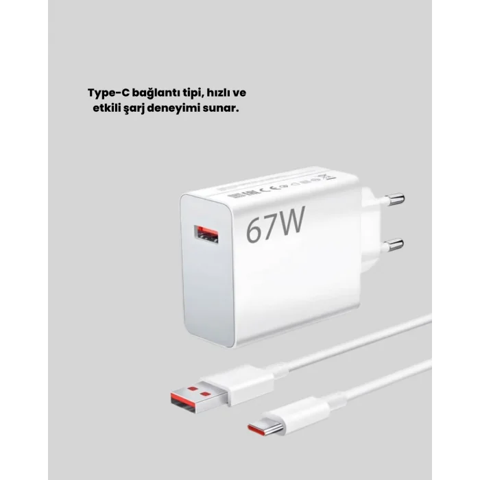 67 Watt Güvenli Hızlı Şarj Adaptörü Samsung M31 M33 M51 Uyumlu