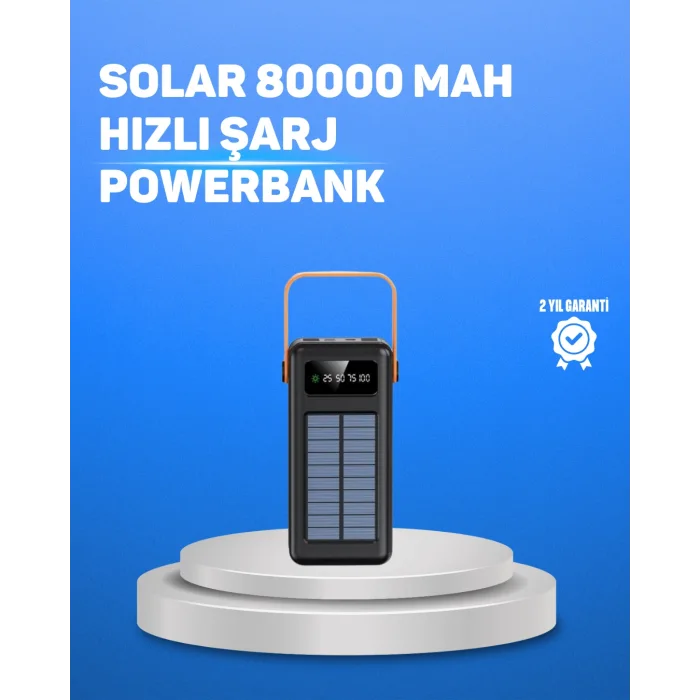 80000 mAh Yüksek Kapasiteli Powerbank Göstergeli Solar Şarj Cihazı